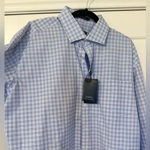 NWT Foresyth of Canada Men's Blue Checkered Dress Shirt // 18 neck 36/37 sleeve